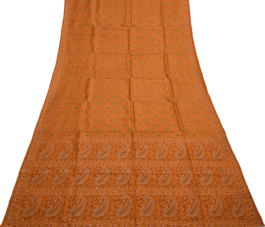 Sushila Vintage Mustard Saree 100% Pure Silk Woven Floral Sari Craft Fabric