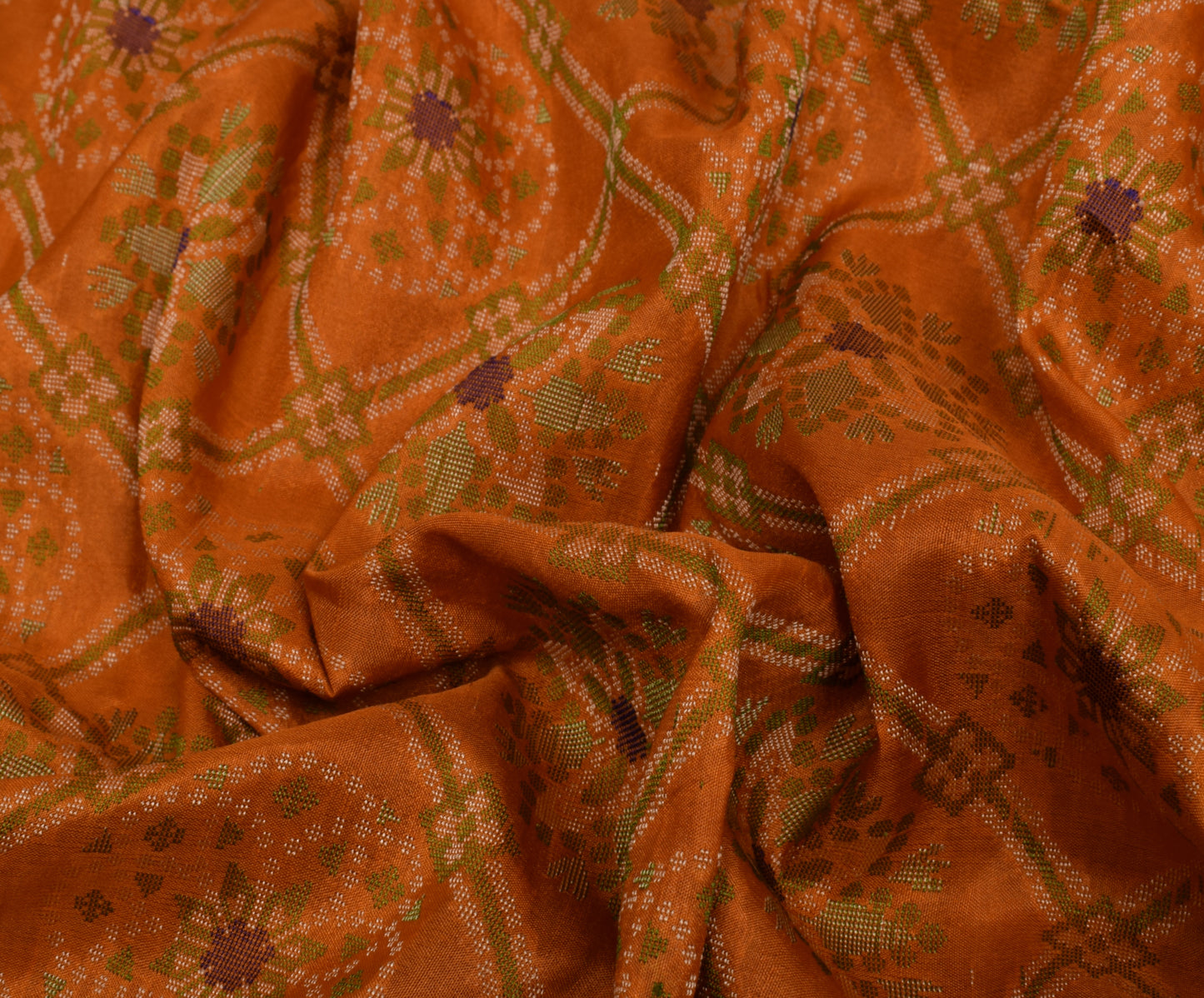 Sushila Vintage Mustard Saree 100% Pure Silk Woven Floral Sari Craft Fabric