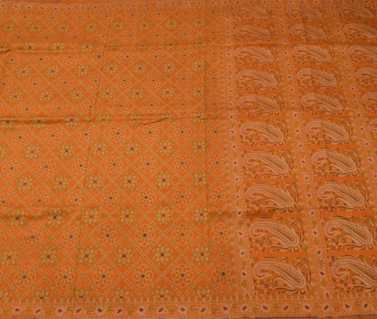 Sushila Vintage Mustard Saree 100% Pure Silk Woven Floral Sari Craft Fabric