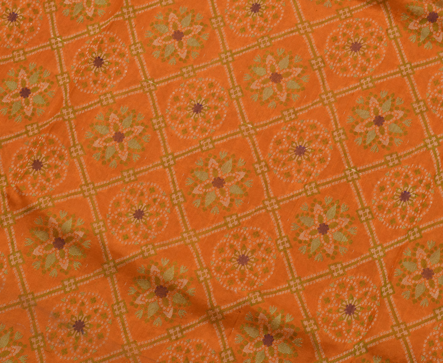 Sushila Vintage Mustard Saree 100% Pure Silk Woven Floral Sari Craft Fabric