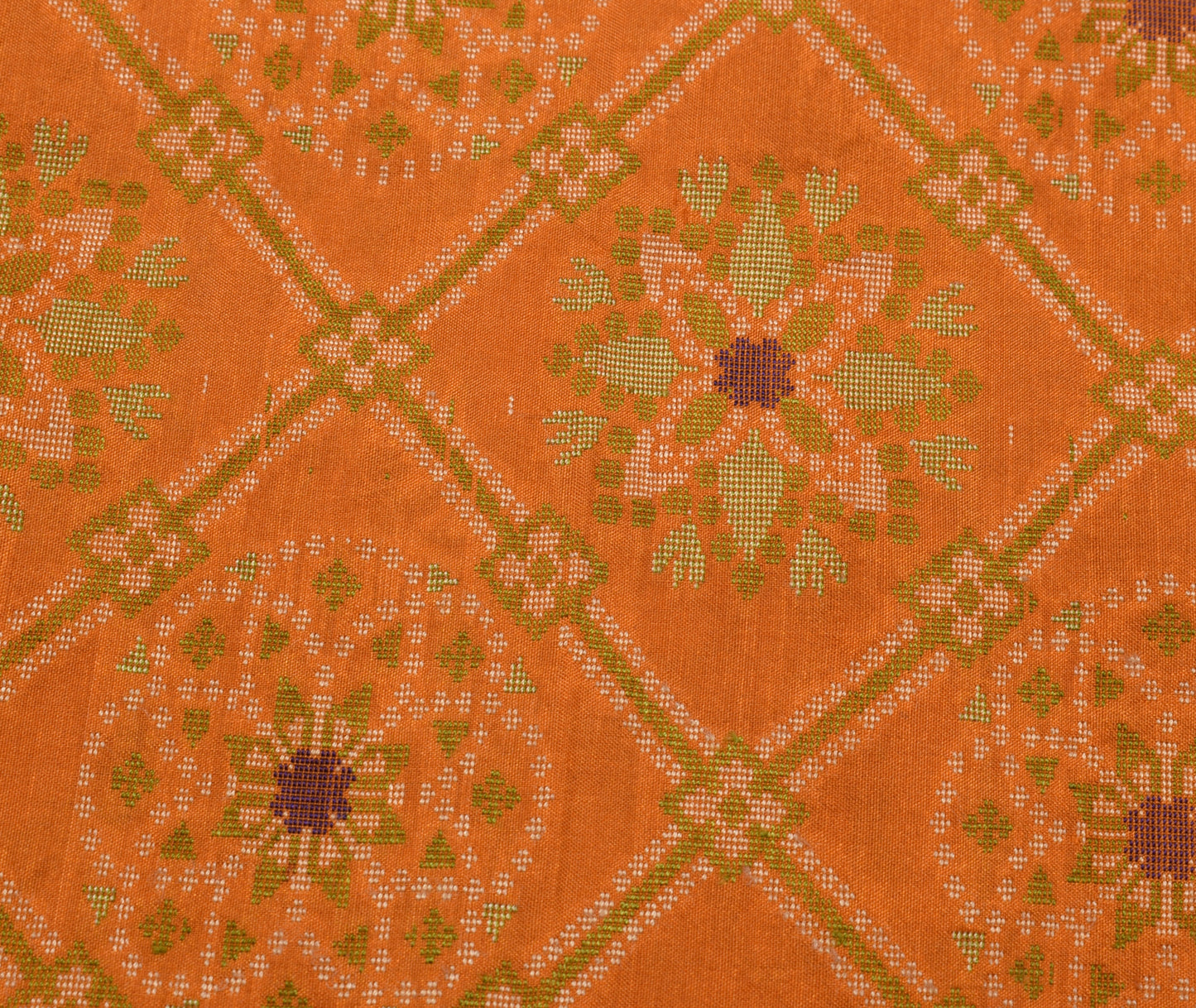 Sushila Vintage Mustard Saree 100% Pure Silk Woven Floral Sari Craft Fabric