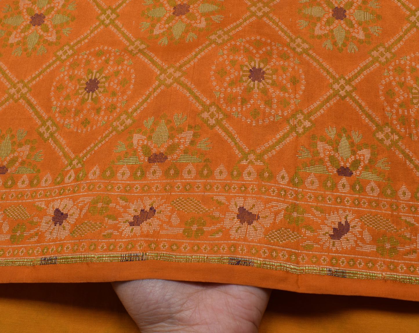 Sushila Vintage Mustard Saree 100% Pure Silk Woven Floral Sari Craft Fabric