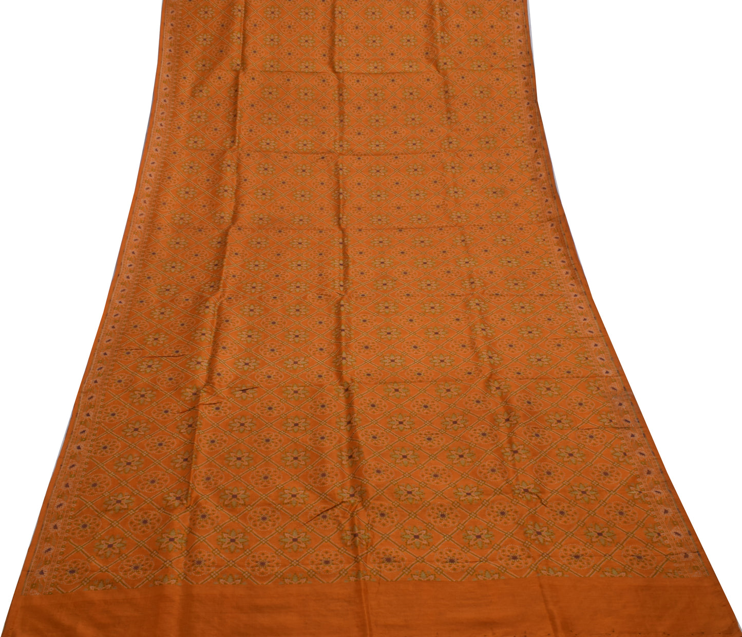 Sushila Vintage Mustard Saree 100% Pure Silk Woven Floral Sari Craft Fabric