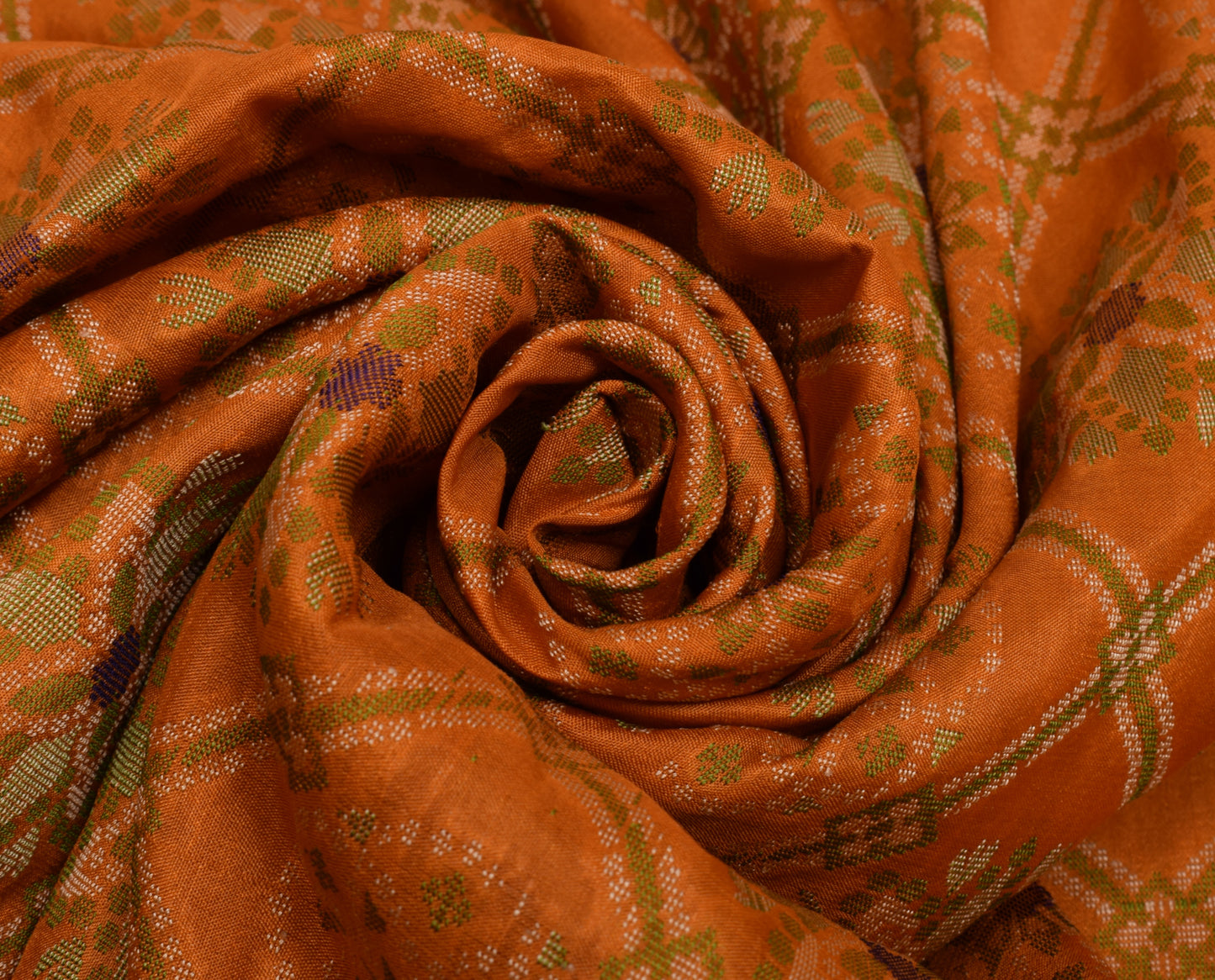 Sushila Vintage Mustard Saree 100% Pure Silk Woven Floral Sari Craft Fabric