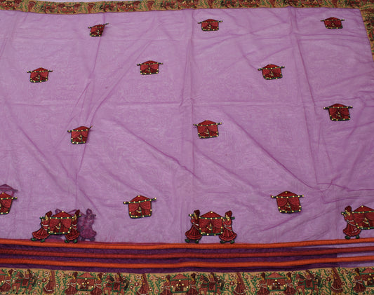 Sushila Vintage Indian Purple Saree Net Mesh Patch Work Sari Craft 5 Yard Fabric