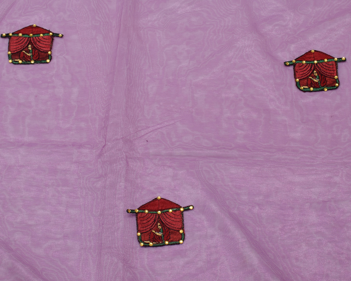 Sushila Vintage Indian Purple Saree Net Mesh Patch Work Sari Craft 5 Yard Fabric