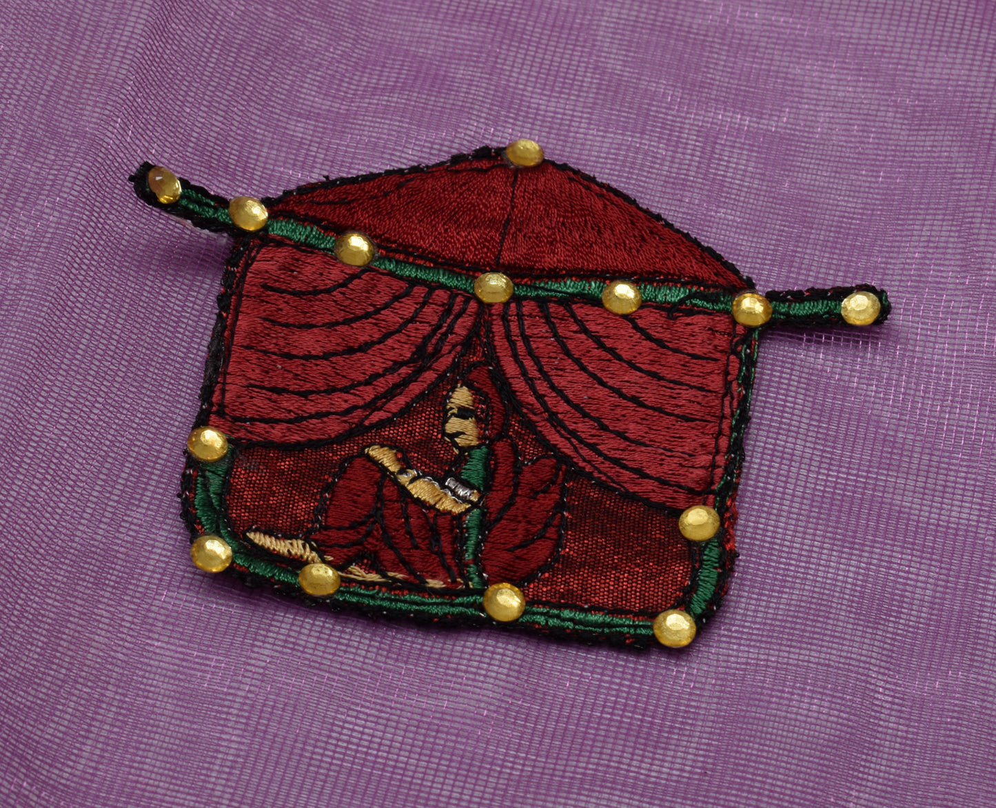 Sushila Vintage Indian Purple Saree Net Mesh Patch Work Sari Craft 5 Yard Fabric