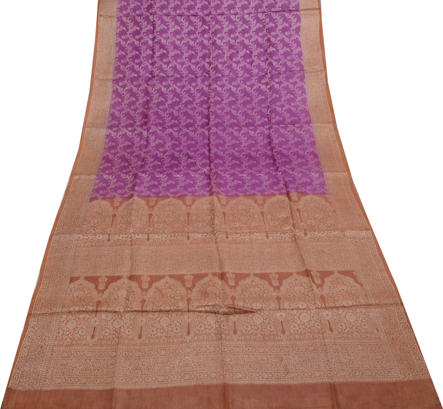 Sushila Vintage Purple Saree 100% Pure Silk Woven Floral Sari Craft 5 YD Fabric