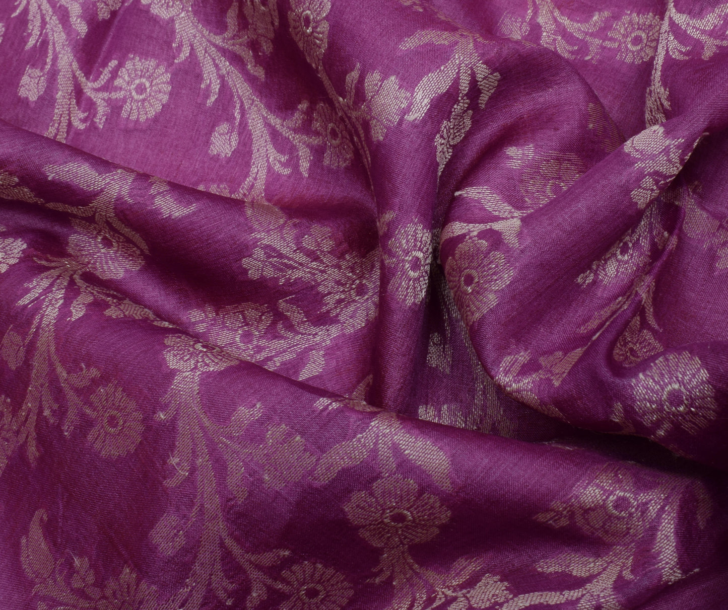 Sushila Vintage Purple Saree 100% Pure Silk Woven Floral Sari Craft 5 YD Fabric