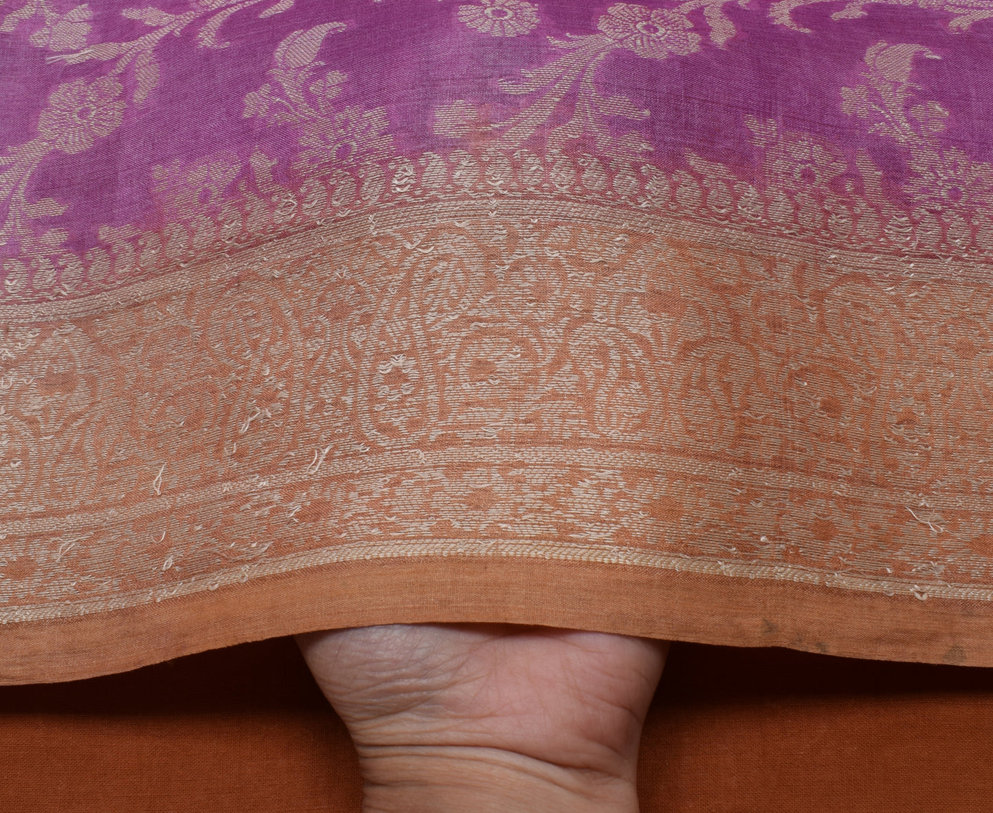 Sushila Vintage Purple Saree 100% Pure Silk Woven Floral Sari Craft 5 YD Fabric