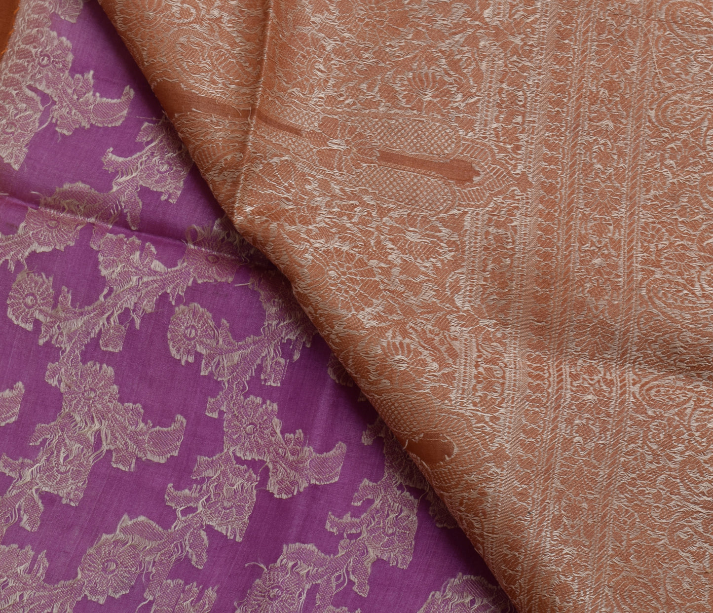Sushila Vintage Purple Saree 100% Pure Silk Woven Floral Sari Craft 5 YD Fabric