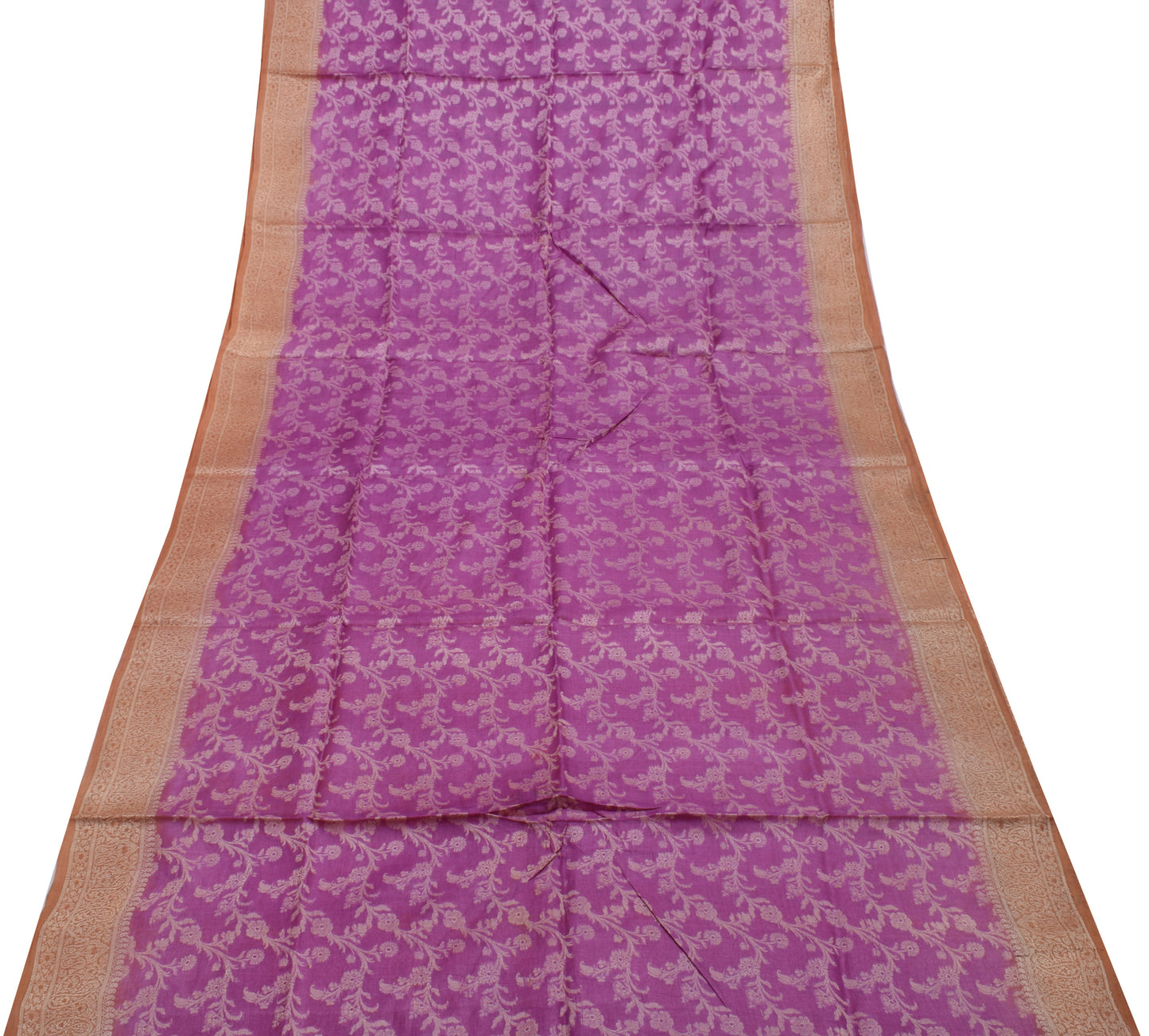 Sushila Vintage Purple Saree 100% Pure Silk Woven Floral Sari Craft 5 YD Fabric