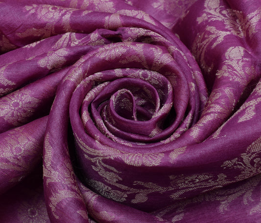 Sushila Vintage Purple Saree 100% Pure Silk Woven Floral Sari Craft 5 YD Fabric