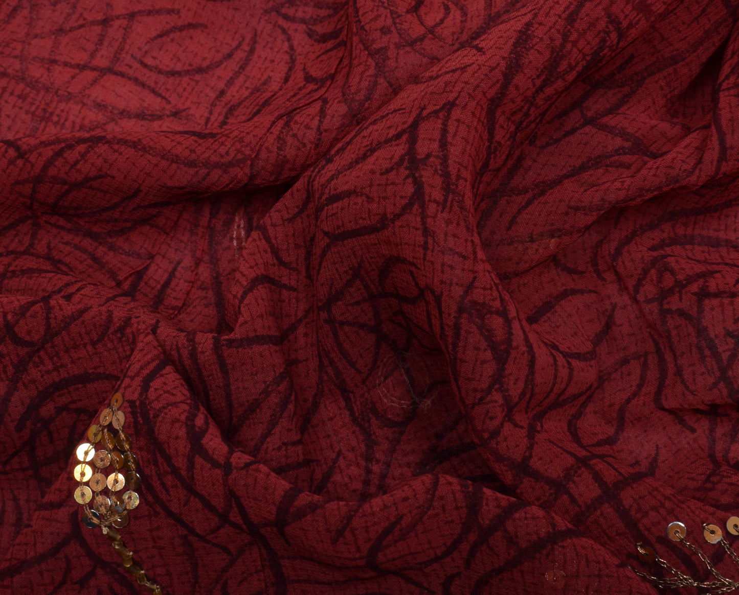 Sushila Vintage Maroon Saree Pure Georgette Hand Beaded & Printed Sari Fabric