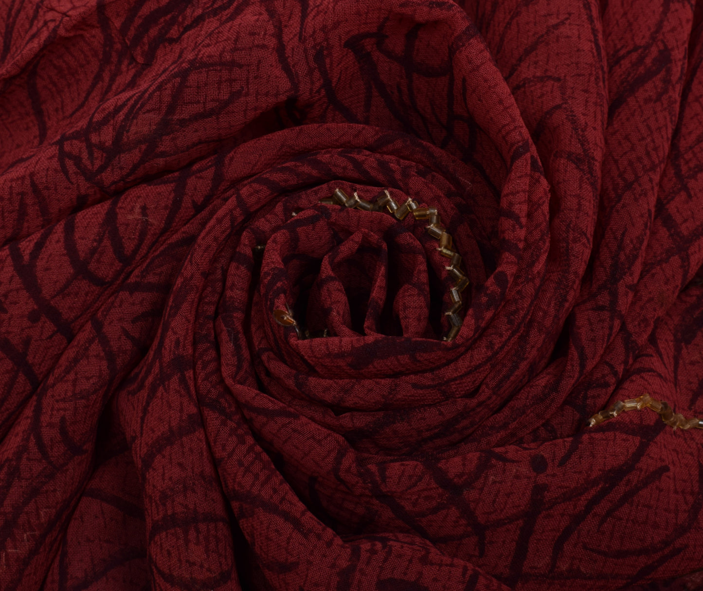 Sushila Vintage Maroon Saree Pure Georgette Hand Beaded & Printed Sari Fabric