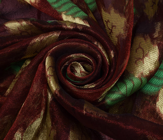 Sushila Vintage Indian Brown Saree Organza Woven Floral Sari Craft Decor Fabric