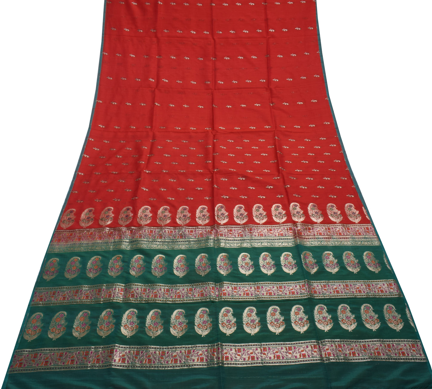 Sushila Vintage Indian Red Saree 100% Pure Silk Woven 5 Yard Sari Craft Fabric