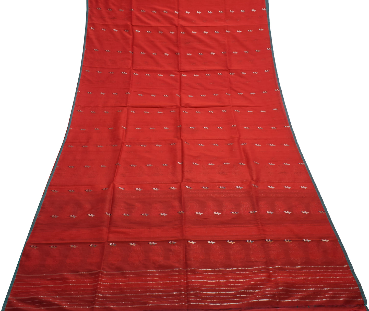 Sushila Vintage Indian Red Saree 100% Pure Silk Woven 5 Yard Sari Craft Fabric