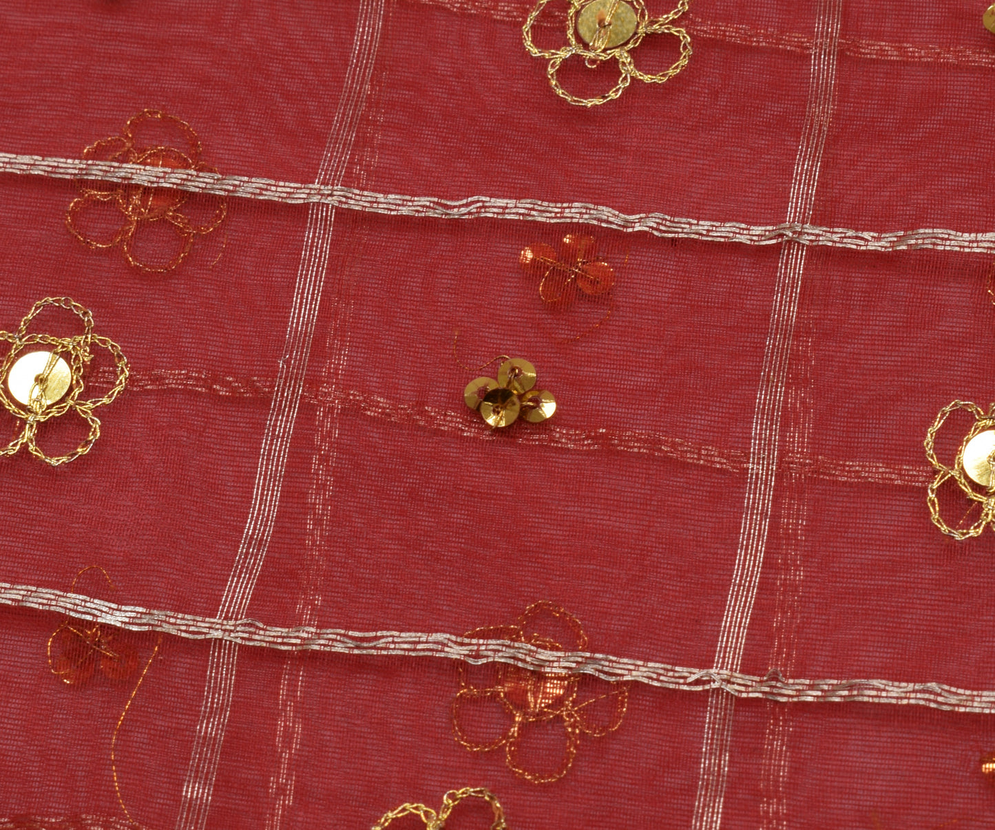 Sushila Vintage Red Saree 100% Pure Silk Hand Beaded & Woven Craft Sari Fabric