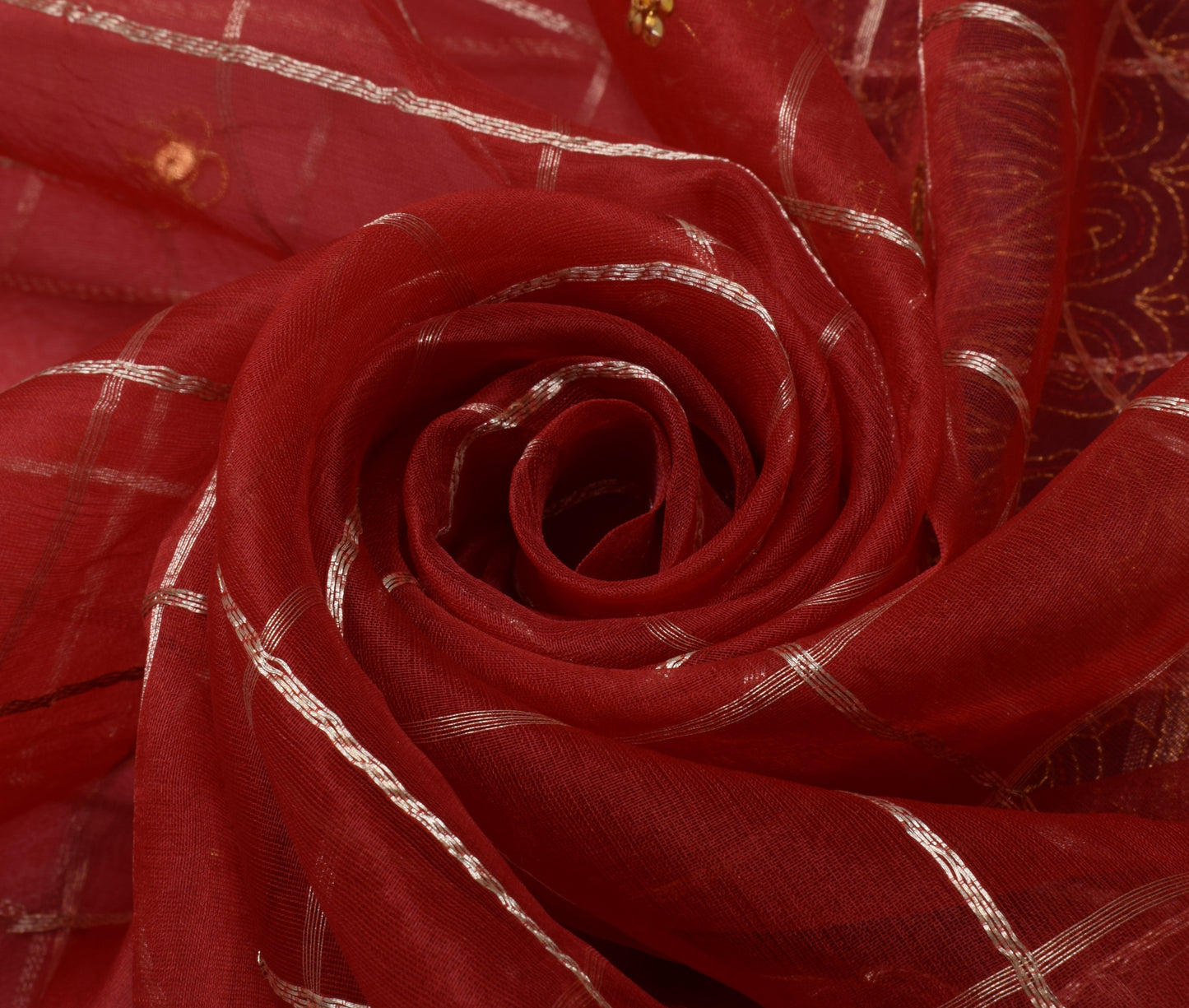 Sushila Vintage Red Saree 100% Pure Silk Hand Beaded & Woven Craft Sari Fabric