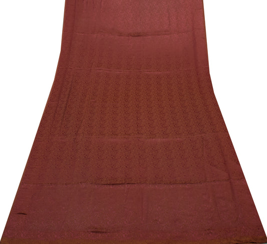 Sushila Vintage Brown Indian Saree Blend Silk Self Woven Floral Sari Soft Fabric
