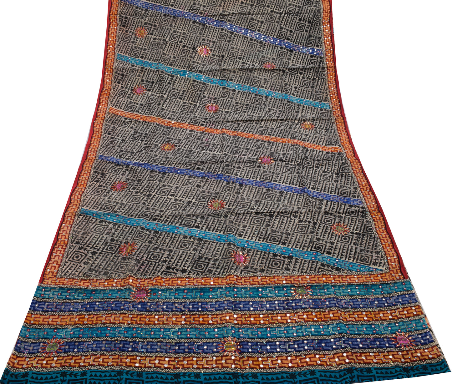 Sushila Vintage  Multi-Color Saree Pure Crepe Silk Printed 5 Yard Sari Craft Fabric