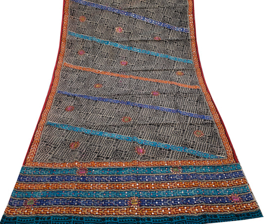 Sushila Vintage  Multi-Color Saree Pure Crepe Silk Printed 5 Yard Sari Craft Fabric