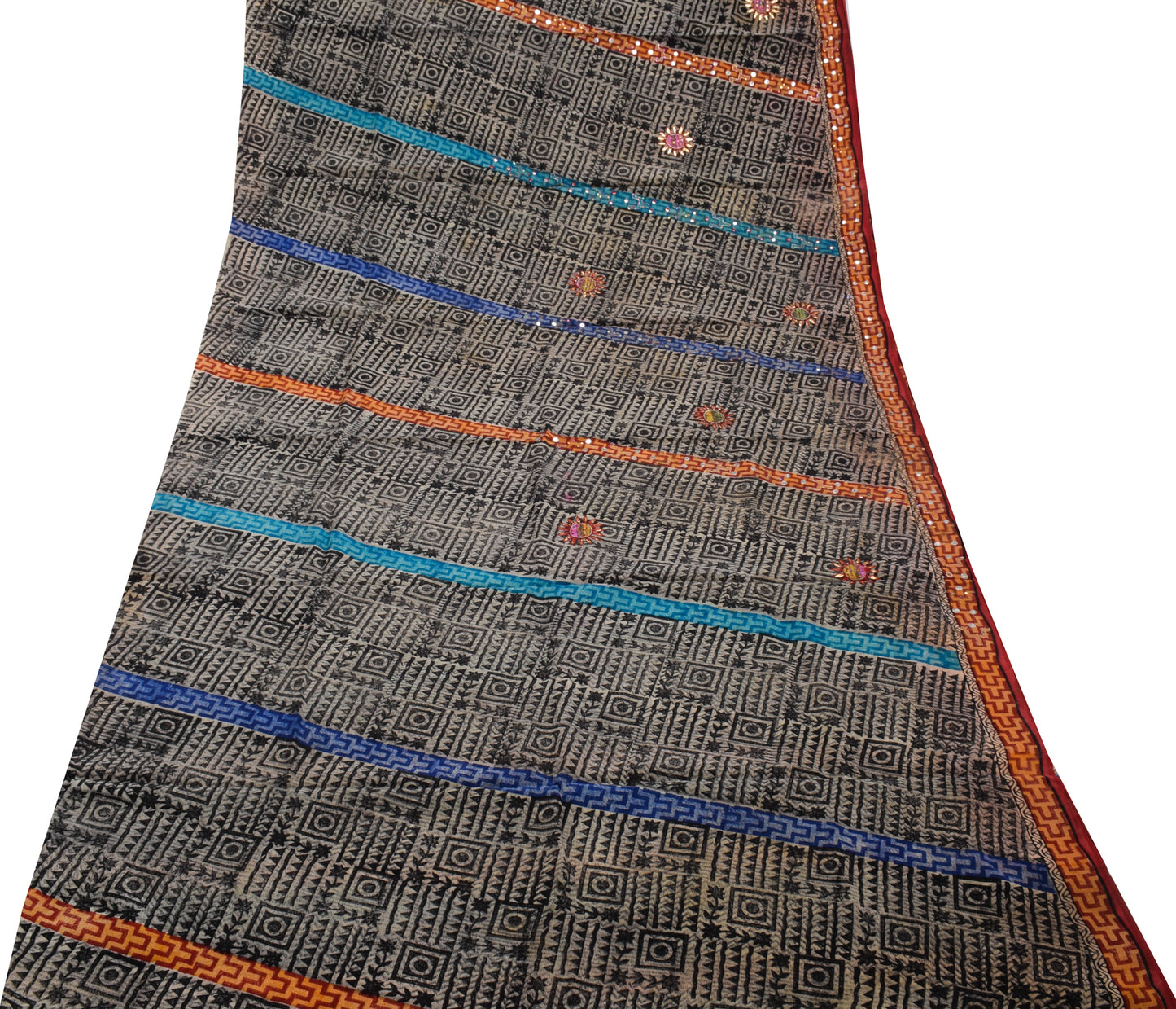 Sushila Vintage  Multi-Color Saree Pure Crepe Silk Printed 5 Yard Sari Craft Fabric