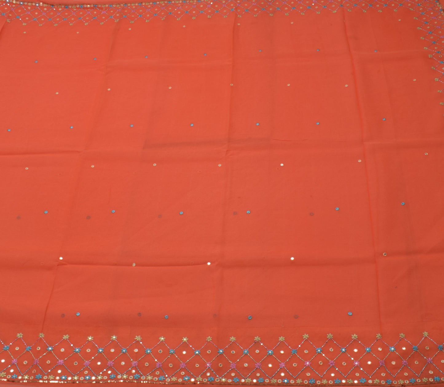 Sushila Vintage Peach Saree Pure Georgette Silk Hand Beaded Sari Craft Fabric