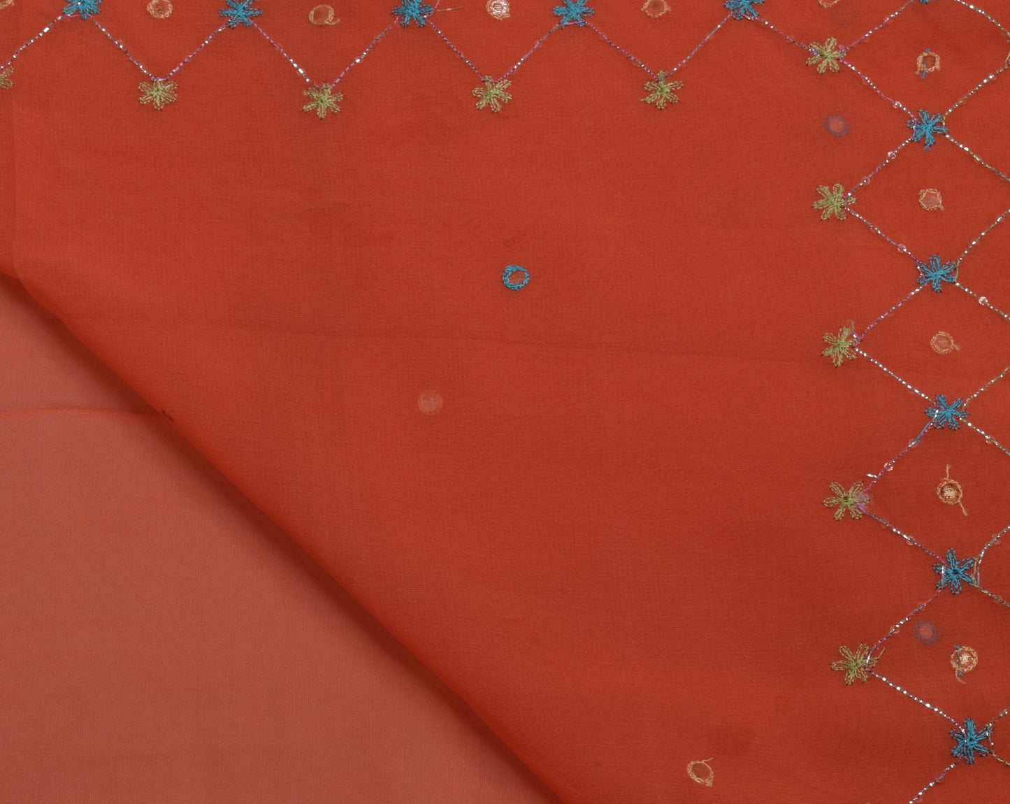 Sushila Vintage Peach Saree Pure Georgette Silk Hand Beaded Sari Craft Fabric