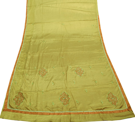Sushila Vintage Green Saree Blend Silk Embroidered 5 Yard Sari Craft Fabric