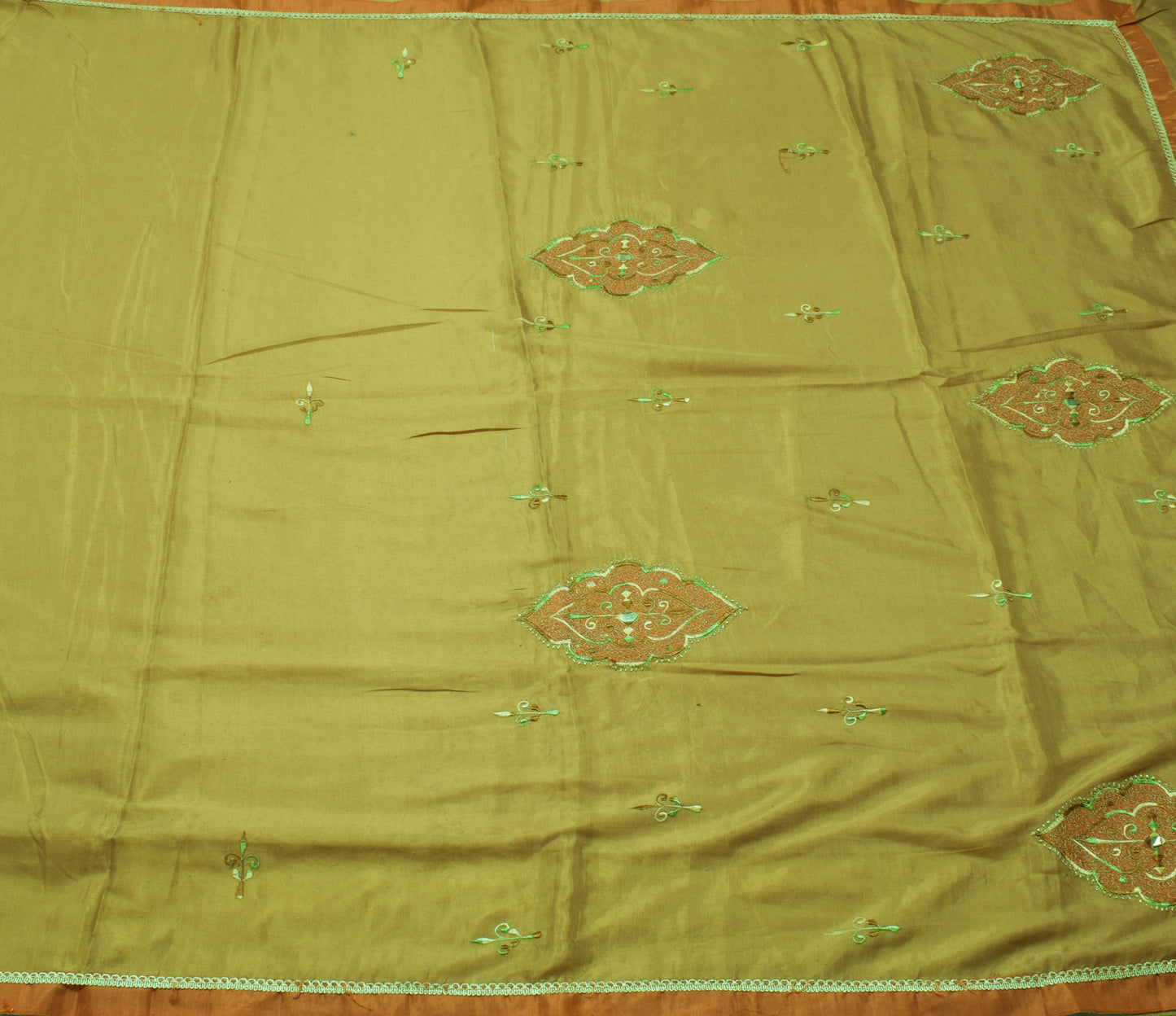 Sushila Vintage Green Saree Blend Silk Embroidered 5 Yard Sari Craft Fabric