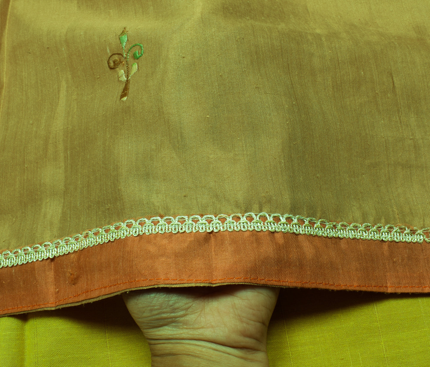 Sushila Vintage Green Saree Blend Silk Embroidered 5 Yard Sari Craft Fabric