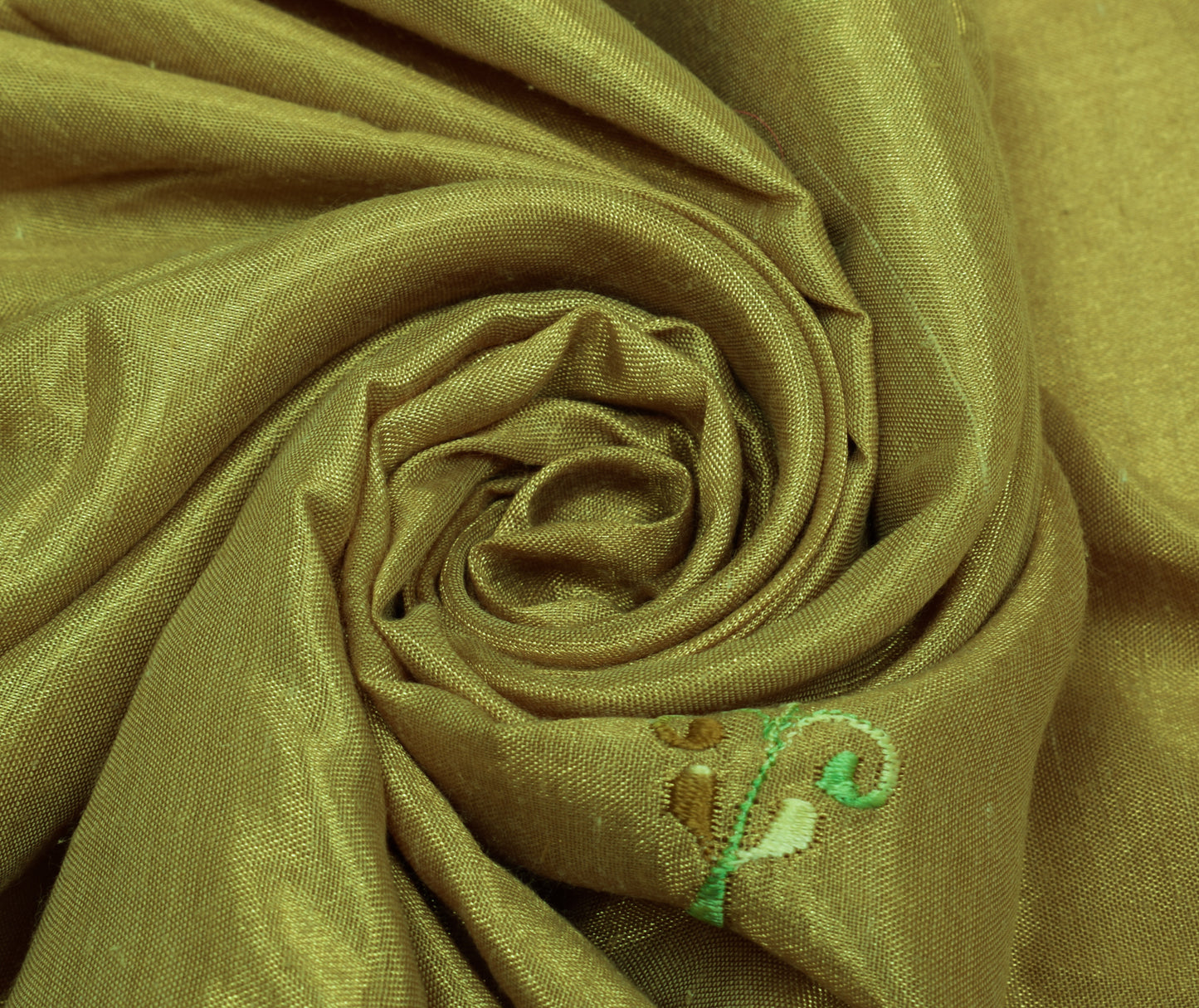 Sushila Vintage Green Saree Blend Silk Embroidered 5 Yard Sari Craft Fabric