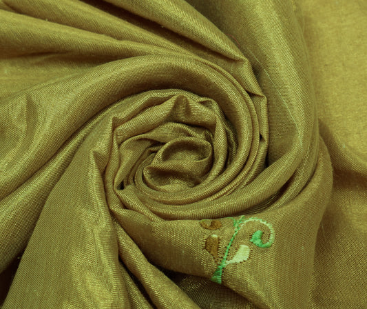 Sushila Vintage Green Saree Blend Silk Embroidered 5 Yard Sari Craft Fabric
