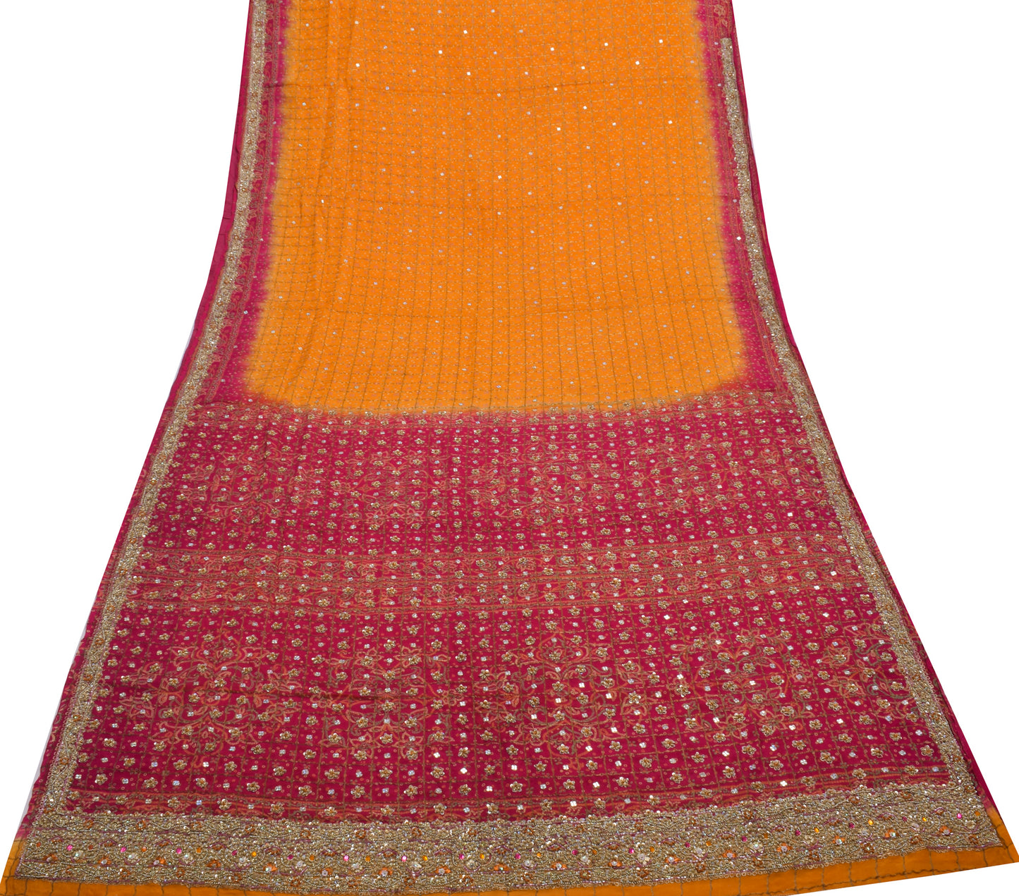 Sushila Vintage Mustard Saree Pure Silk Hand Beaded & Woven Sari Craft Fabric