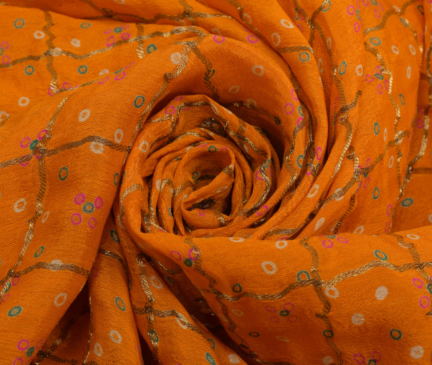Sushila Vintage Mustard Saree Pure Silk Hand Beaded & Woven Sari Craft Fabric