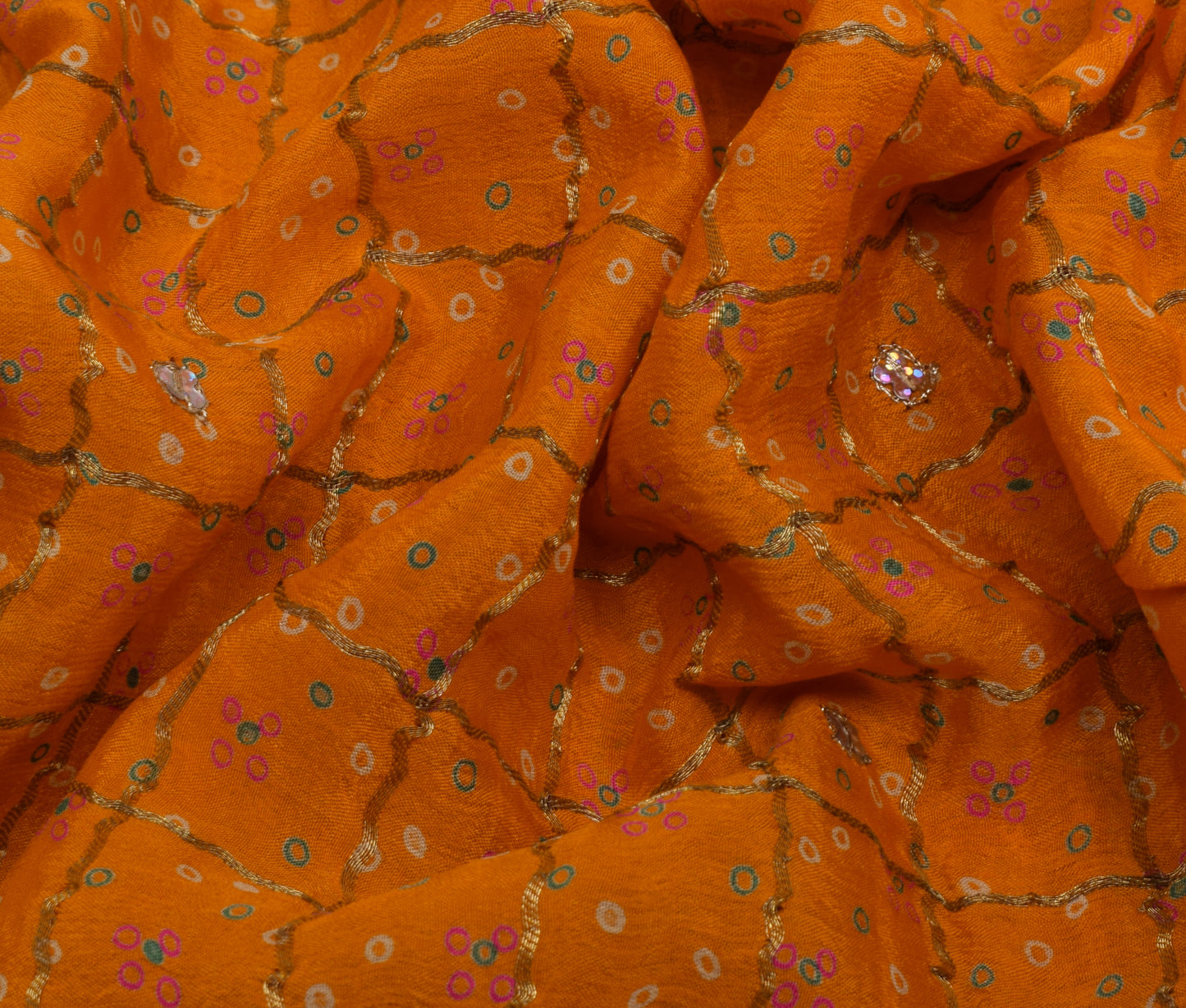 Sushila Vintage Mustard Saree Pure Silk Hand Beaded & Woven Sari Craft Fabric