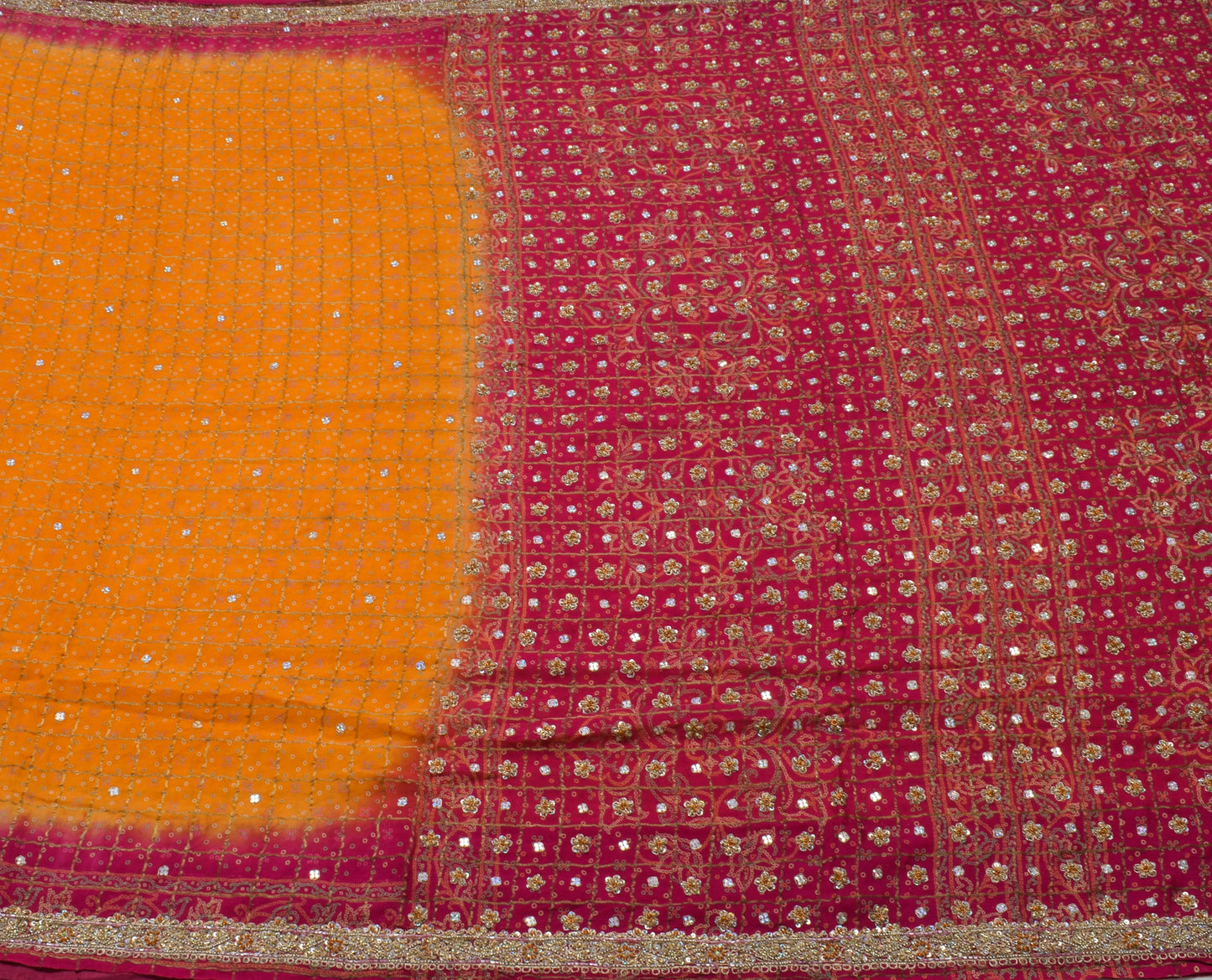Sushila Vintage Mustard Saree Pure Silk Hand Beaded & Woven Sari Craft Fabric