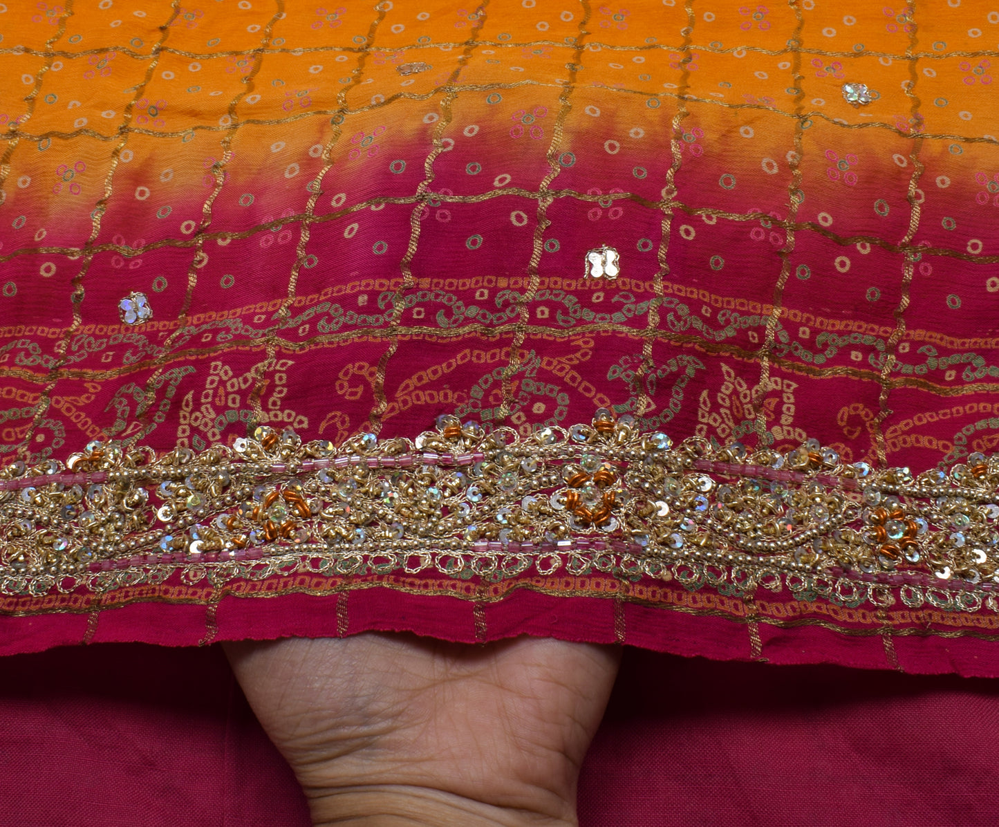 Sushila Vintage Mustard Saree Pure Silk Hand Beaded & Woven Sari Craft Fabric