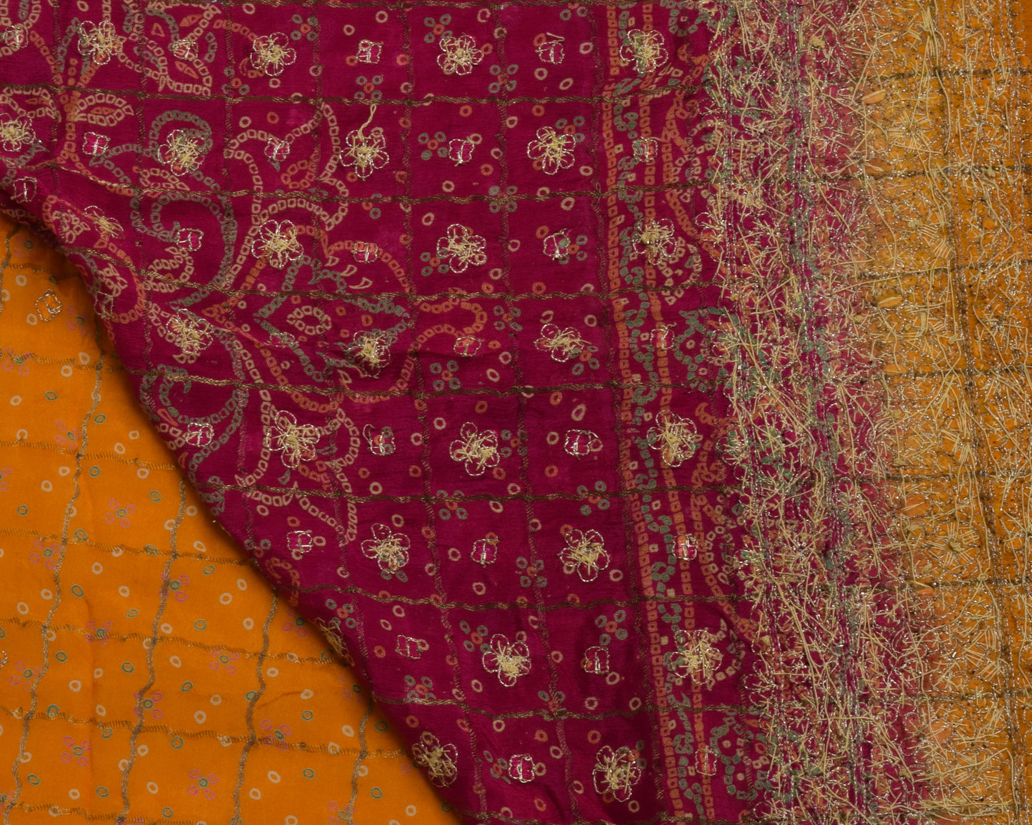 Sushila Vintage Mustard Saree Pure Silk Hand Beaded & Woven Sari Craft Fabric