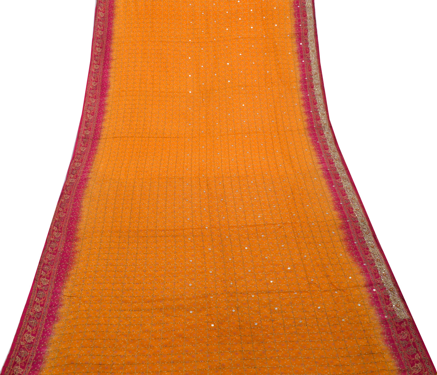 Sushila Vintage Mustard Saree Pure Silk Hand Beaded & Woven Sari Craft Fabric