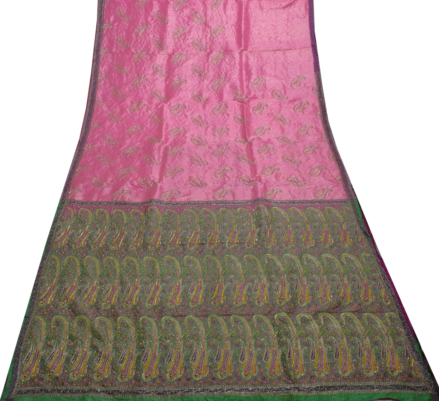 Sushila Vintage Indian Pink Saree 100% Pure Silk Woven Paisley Sari Craft Fabric
