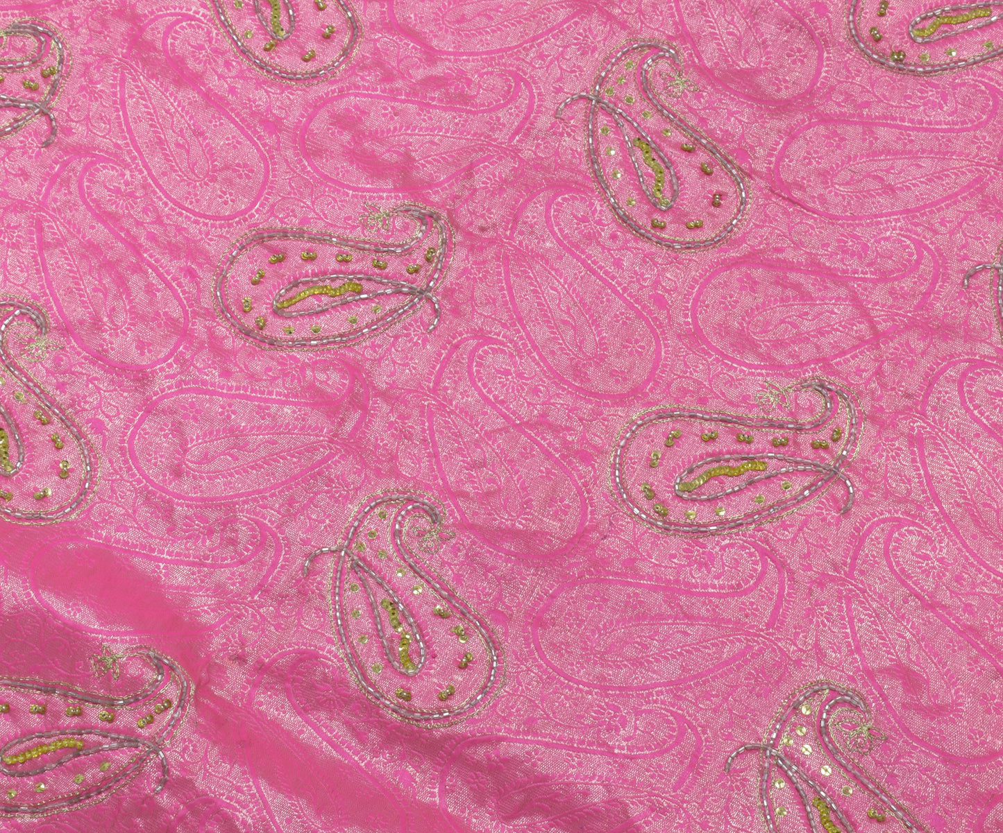 Sushila Vintage Indian Pink Saree 100% Pure Silk Woven Paisley Sari Craft Fabric