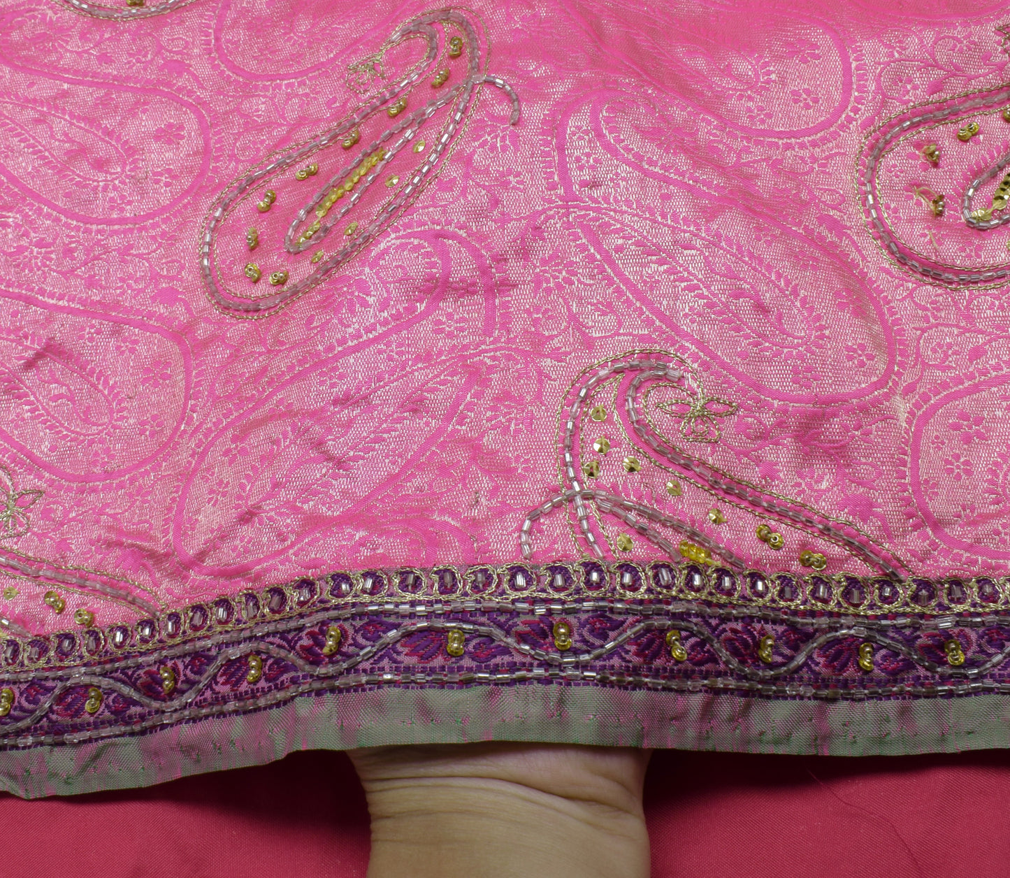 Sushila Vintage Indian Pink Saree 100% Pure Silk Woven Paisley Sari Craft Fabric