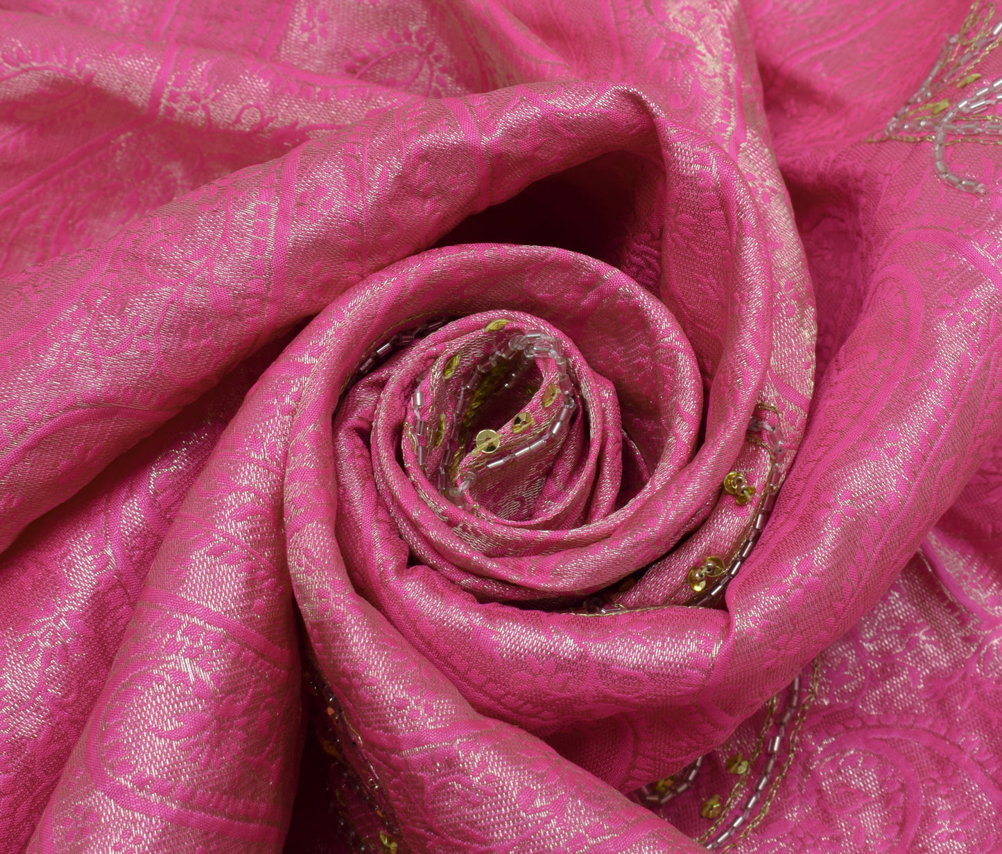Sushila Vintage Indian Pink Saree 100% Pure Silk Woven Paisley Sari Craft Fabric