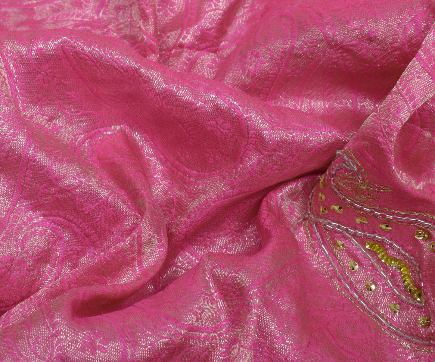Sushila Vintage Indian Pink Saree 100% Pure Silk Woven Paisley Sari Craft Fabric