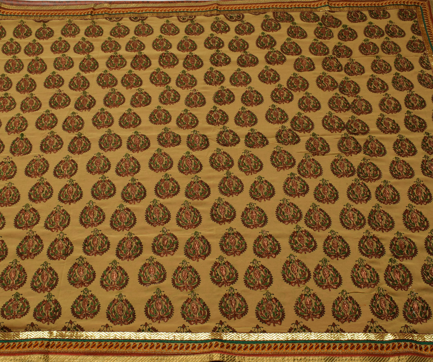 Sushila Vintage Brown Saree Pure Georgette Silk Printed Floral Sari Craft Fabric
