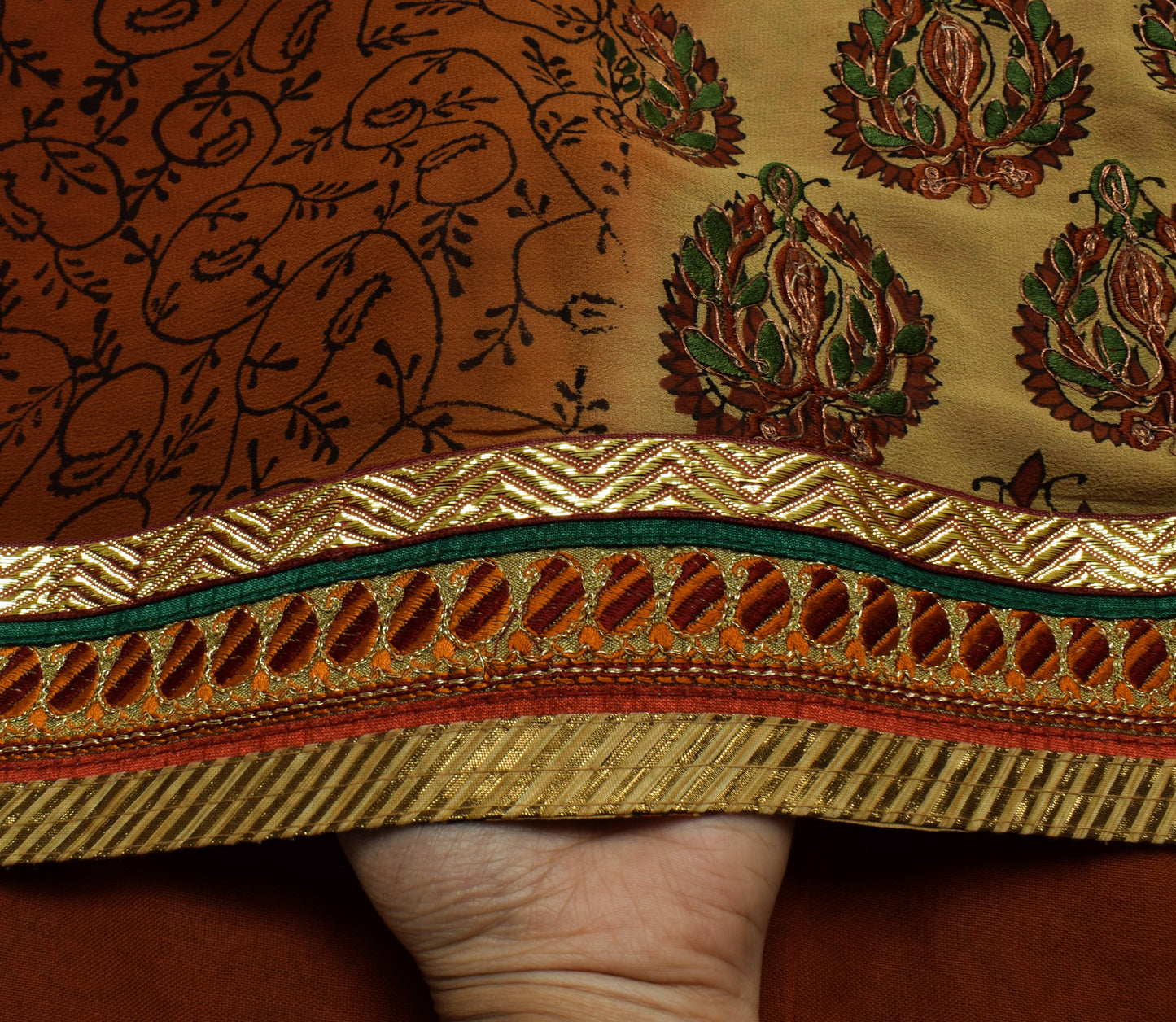 Sushila Vintage Brown Saree Pure Georgette Silk Printed Floral Sari Craft Fabric