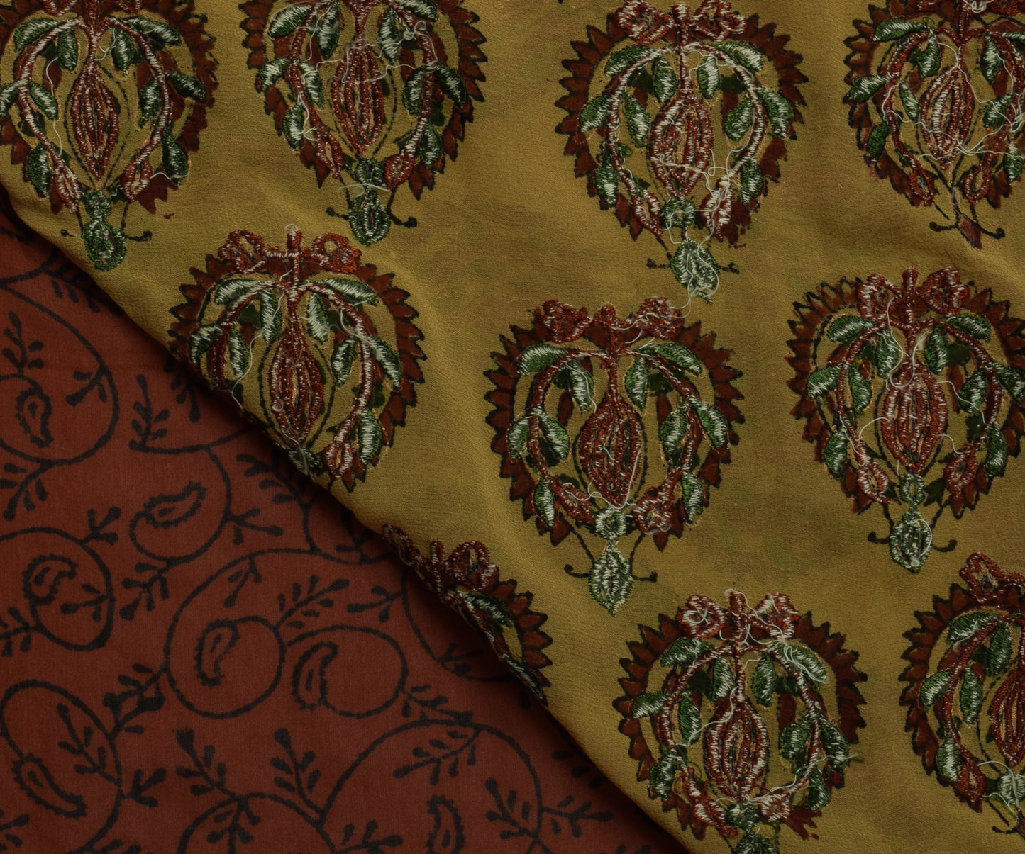 Sushila Vintage Brown Saree Pure Georgette Silk Printed Floral Sari Craft Fabric